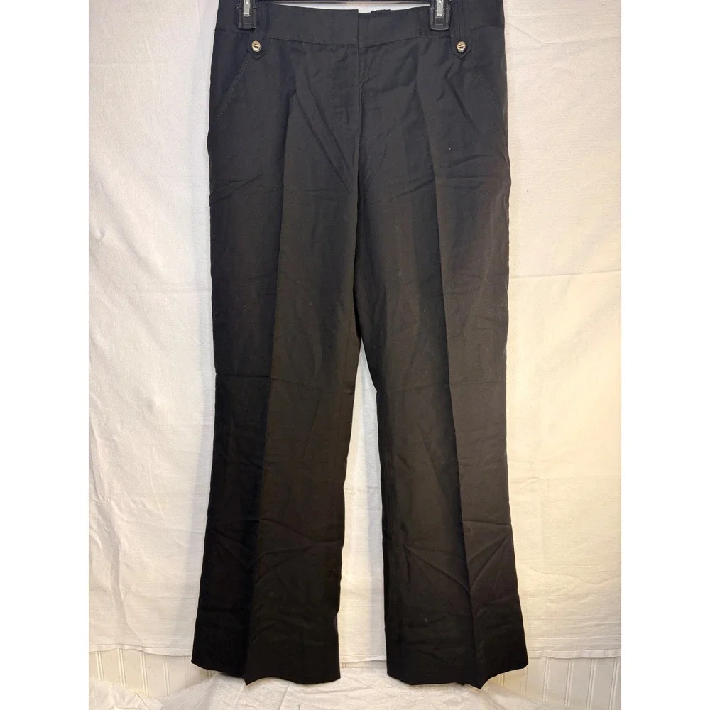 Tory Burch Black Wool Wide Leg Trousers Gold Logo Buttons Size 6